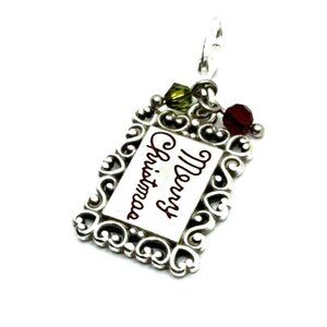 Brighton Merry Christmas Sign Green Red Beads Holiday Silver Snap Charm NWOT